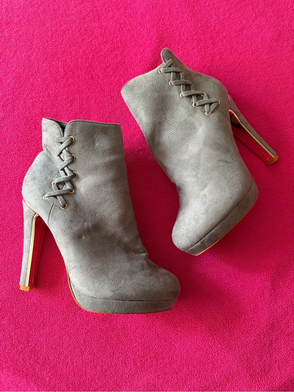 Women’s Gray Suede High Heel Ankle Shoe Booties